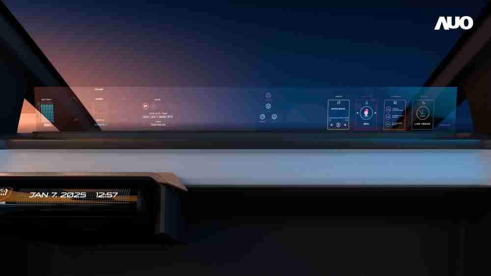 JDB电子无界透明显示接口(Horizon Image Glass)透过车运算方案整合仪表板、、中控台及副驾显示器，，一体式全景呈现，，提供乘用者清晰的前方视野、、、行车必要信息与娱乐功能